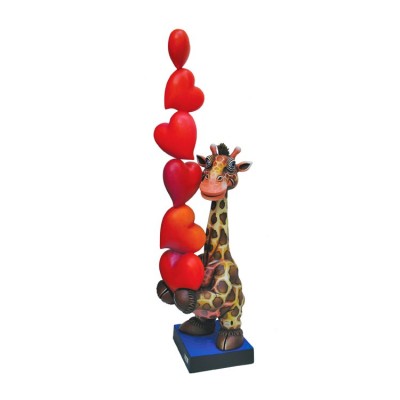 Giraffe Balancing Act Hearts | Mixed Media Sculpture | Size 35.8" x 9" x 11.8" image